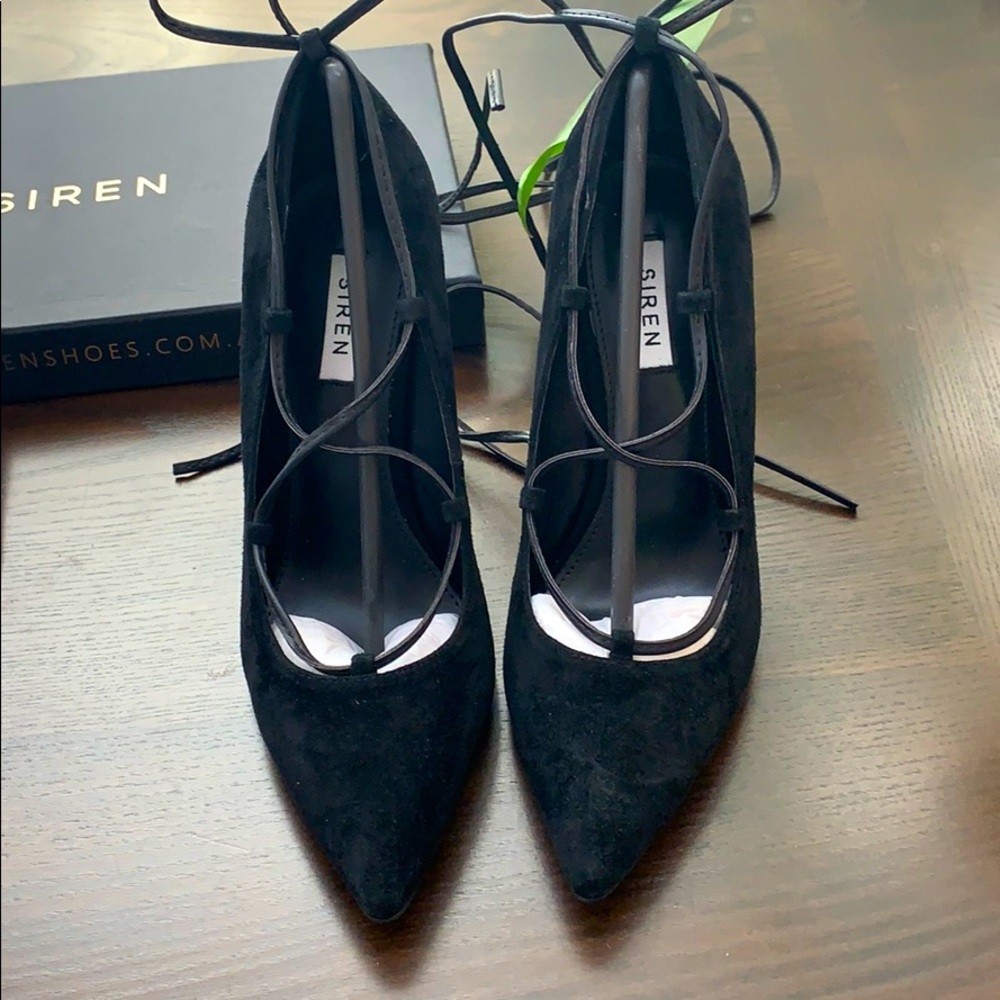 Black suede high heels